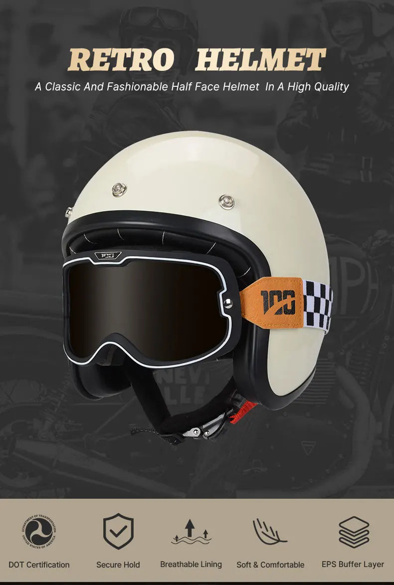Hot Sale Open Face Helmet Retro 3/4 Jet Motorcycle Helmets Men ABS Shell Safty Cap German Style Four Seasons DOT Approved