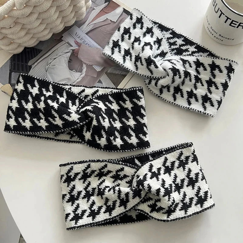 Casual Korea Houndstooth Headwrap Headbands for Women Hiar Accessories New Cotton Elastic Head Band Warm Knitted Hairbands
