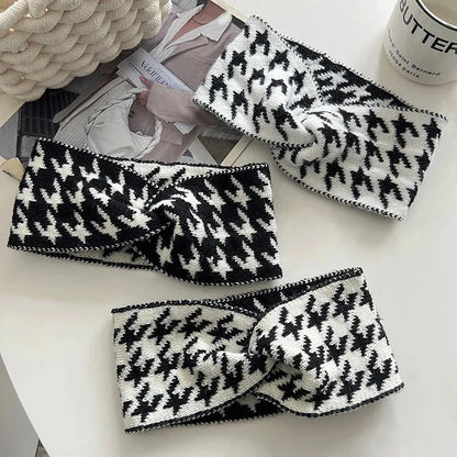 Casual Korea Houndstooth Headwrap Headbands for Women Hiar Accessories New Cotton Elastic Head Band Warm Knitted Hairbands