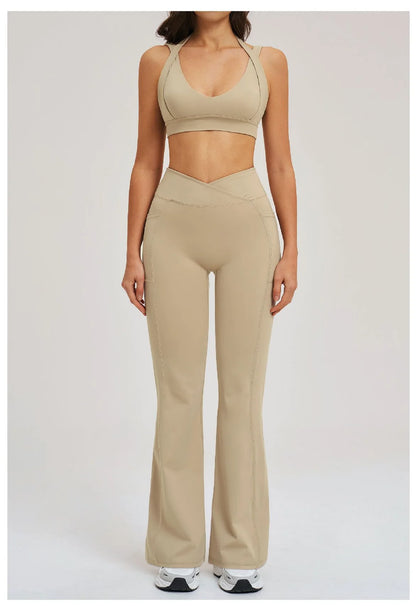 2 Piece Yoga Clothes Women's Sexy Wear Sexy Sport Bra High Waist Flared Pant Fitness Suit Gym Workout Jogging Sports Yoga Set