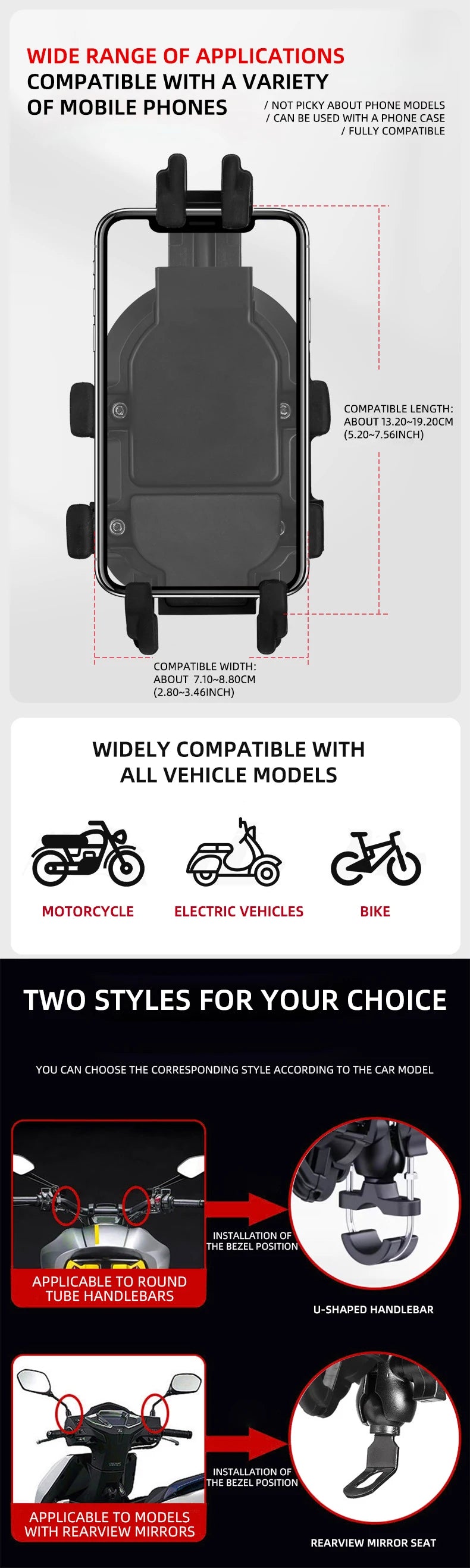 Mobile Phone Holder With Shock Absorber Module Adjustable at Any Angle for Motorcycle Scooter ATV bike Cell Phone Bracket