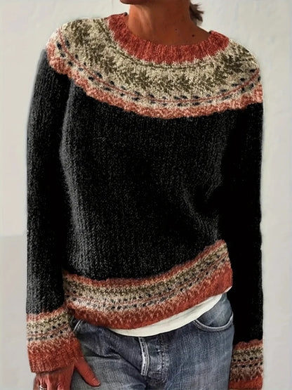 2025 Spring Knitted Women Sweater Print O-neck Long Sleeve Casual Loose Sweaters Female Winter Elegant Trendy Ladies Clothes