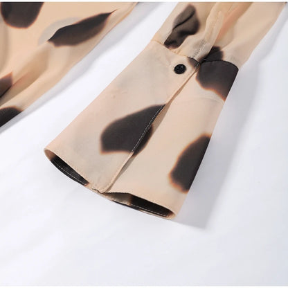 2026 Women Chic Vacation Outfits Fashion Leopard Print Sheer Chiffon Shirt Casual Turn-down Collar Mini Dress & Detachable Scarf