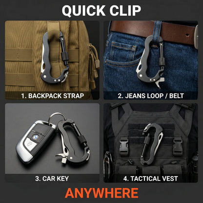 7-in-1 Multifunctional Carabiner EDC Survival Gear with Knife Bottle Opener Fire Starter Screwdriver for Camping Hiking
