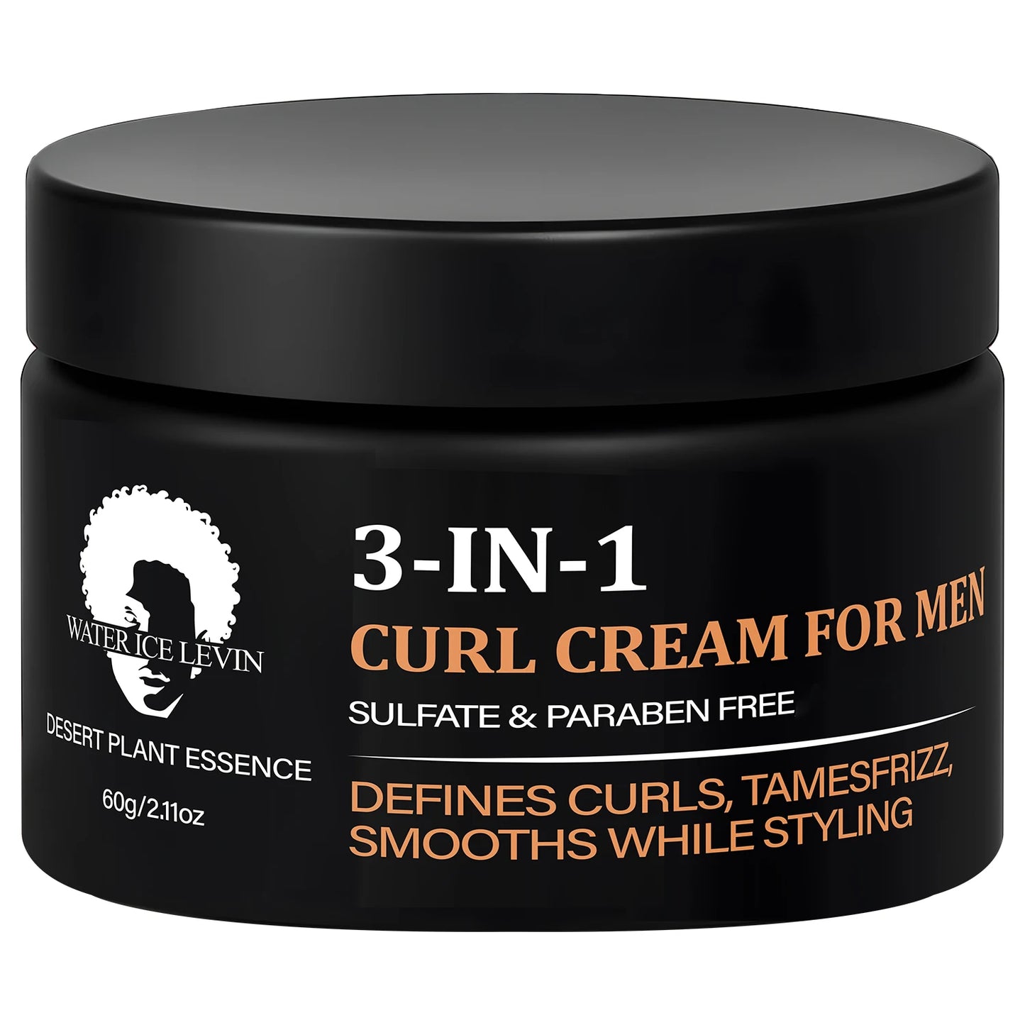 Men's 3-IN-1 Curl Cream with Coconut Oil & Collagen Defines Curls Tames Frizz Smoothes Styling Sulfate Free 60g