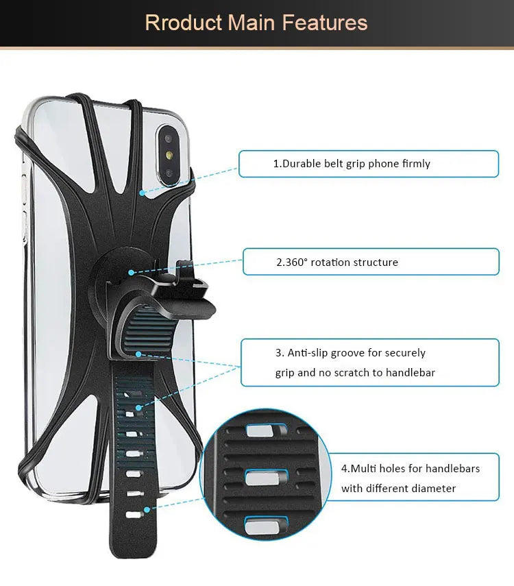 360 Rotatable Bicycle Phone Holder Motorcycle Stand Bracket Silicone GPS Support For Iphone 11 Xiaomi 10 Huawei P40