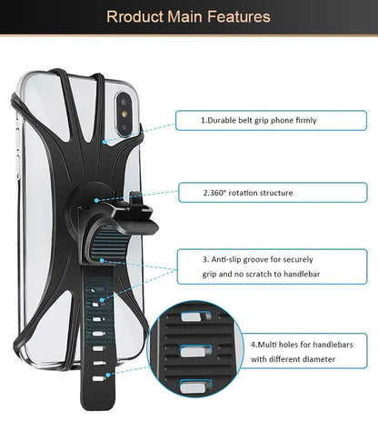 360 Rotatable Bicycle Phone Holder Motorcycle Stand Bracket Silicone GPS Support For Iphone 11 Xiaomi 10 Huawei P40