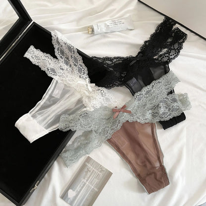 Women's thong  Lace Low Waist G-String Women Panties Mesh Bow Female Ladies Briefs Breathable Underwears Intimates Lace border o