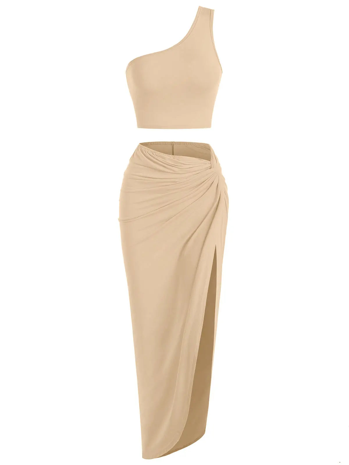 Spring and Autumn New Popular Women's Y2K Knit Off-Shoulder High Stretch Vest Top and Sexy Slit Half Skirt Set