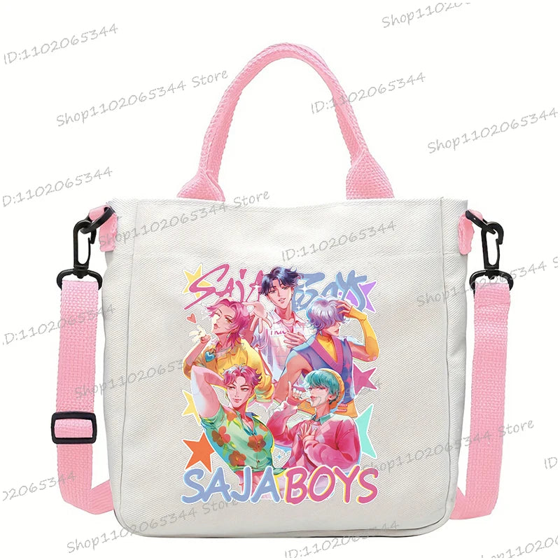 Y2K Anime Cartoon Print Women Canvas Strap Shoulder Bag Fashion Cartoon Anime Crossbody Bags Student Teenage Handbags