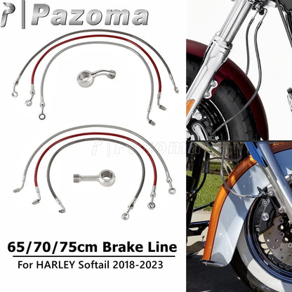 Motorcycle Hydraulic Banjo Braided Line Steel Brake Hose Cable For Harley Softail Slim Breakout Deluxe Street Bob Fat Boy 18-23