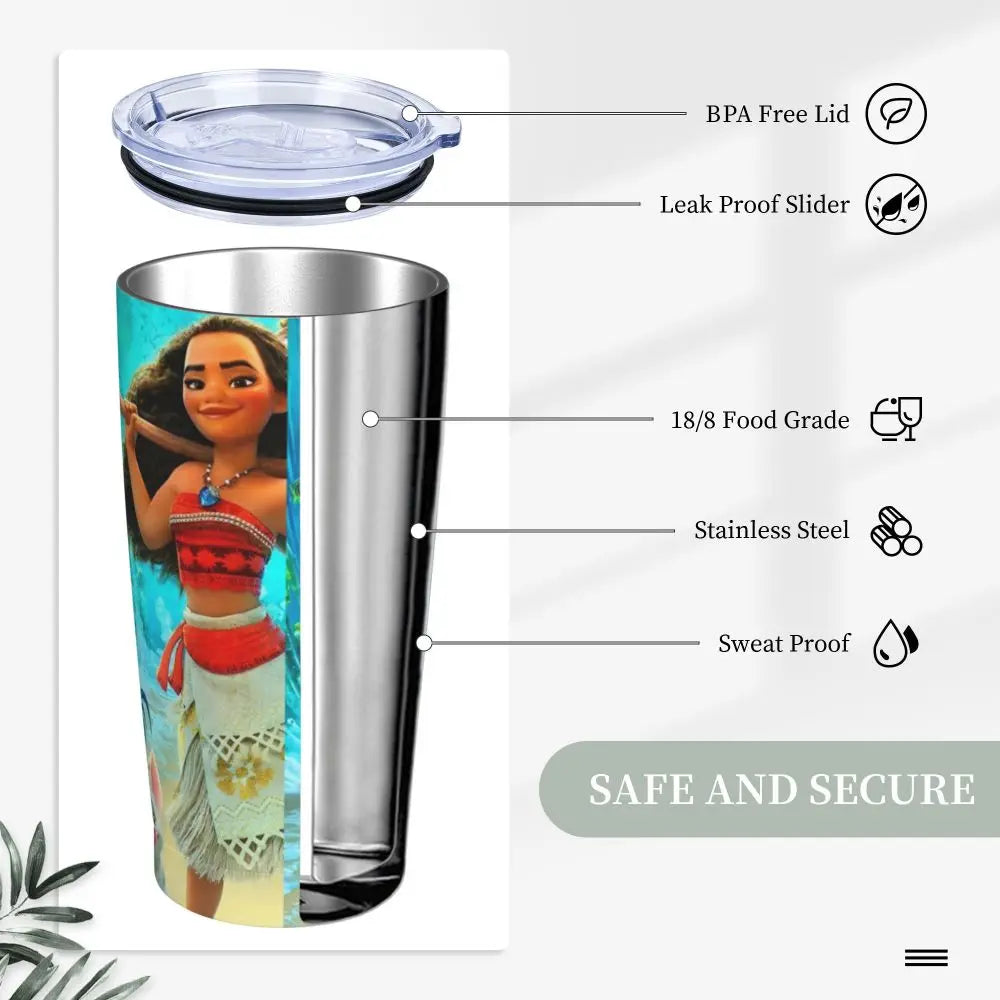 Moana and Pua Cartoon Movie Insulated Tumbler with Straws Stainless Steel Coffee Mugs Double Wall Car Bottle Cups 20oz