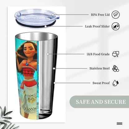 Moana and Pua Cartoon Movie Insulated Tumbler with Straws Stainless Steel Coffee Mugs Double Wall Car Bottle Cups 20oz