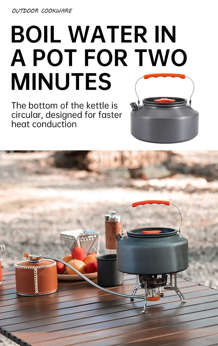 Camping Cooking Set, Outdoor Kitchenware Set, Aluminum Portable Tableware Kitchenware POTS Bowls Kettles Hiking Picnic Equipment
