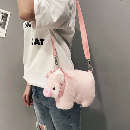 Pink Piglet Plush Bag Korean Version Large Capacity Lady Shoulder Bag Cartoon Ins Cute Doll Messenger Bag Handbags Crossbody