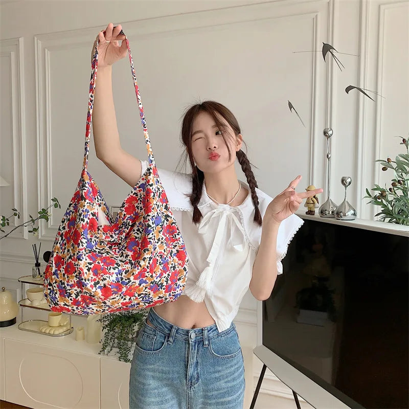 Women's Shoulder Bags Leopard Print Flower Fashionable Trendy Canvas Cross Bags Large Capacity Portable Shopping Shoulder Bags