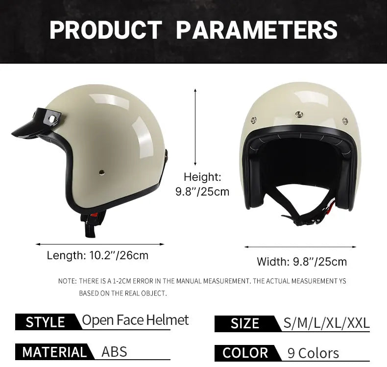 Hot Sale Open Face Helmet Retro 3/4 Jet Motorcycle Helmets Men ABS Shell Safty Cap German Style Four Seasons DOT Approved