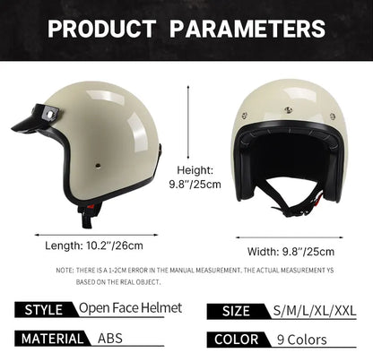 Hot Sale Open Face Helmet Retro 3/4 Jet Motorcycle Helmets Men ABS Shell Safty Cap German Style Four Seasons DOT Approved