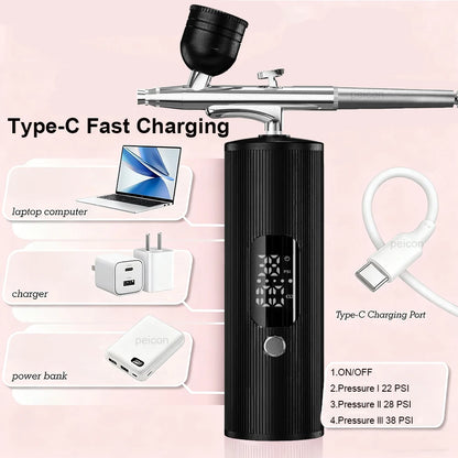 Airbrush Nail with Compressor Portable handheld Airbrush Rechargeable Sprayer Tool for Painting Nails Art Cake Tattoo Make