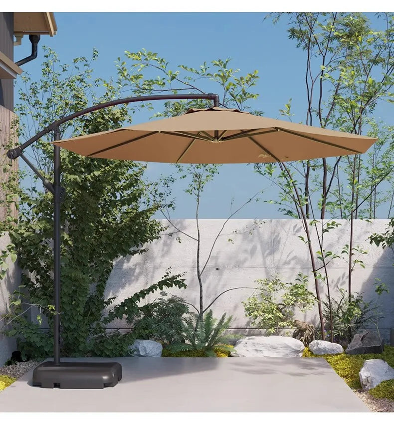 Courtyard Large Square Outdoor Sunshade Umbrella with Solar Lights Metal Frame Beach Balcony Stall Beach Umbrella