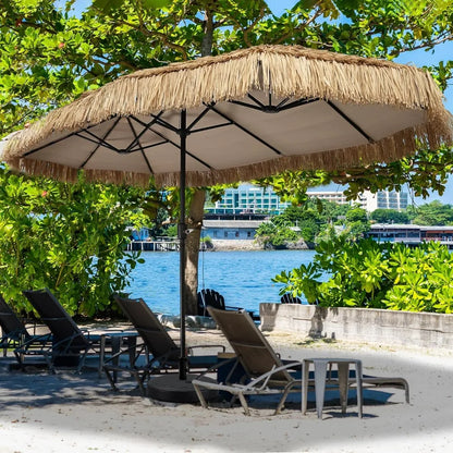 13ft Tiki Patio Umbrella Outdoor Table Umbrella, Market Umbrella with 12 Sturdy Ribs, with Crank for Garden, Lawn, Deck, Back