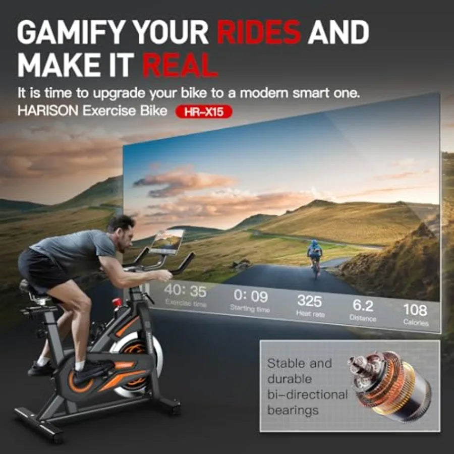 Indoor stationary exercise bike for home fitness with 350 lb weight capacity magnetic resistance workout bike featuring Bluetoo