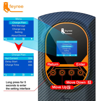 feyree EV Charger GB/T Socket EVSE Wallbox 32A 22KW 3Phase 16A 11KW Electric Vehicle APP Control Charging Station 7.6KW 5m Cable