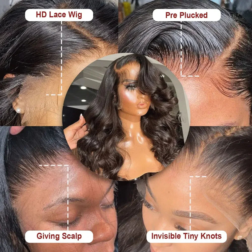 13x6 Body Wave Lace frontal Wig  Human Hair Pre Plucked Glueless 13X4 Brazilian Body Wave HD Transparent Lace Wigs For Women