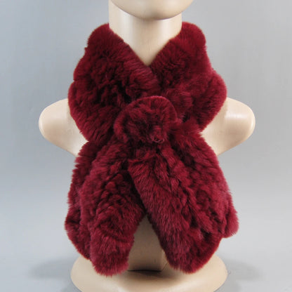 Hot Russian Women Knit Real Rex Rabbit Fur Scarf Lady Fashion Floral Rex Rabbit Fur Mufflers Hot Winter Warm Natural Fur Scarves