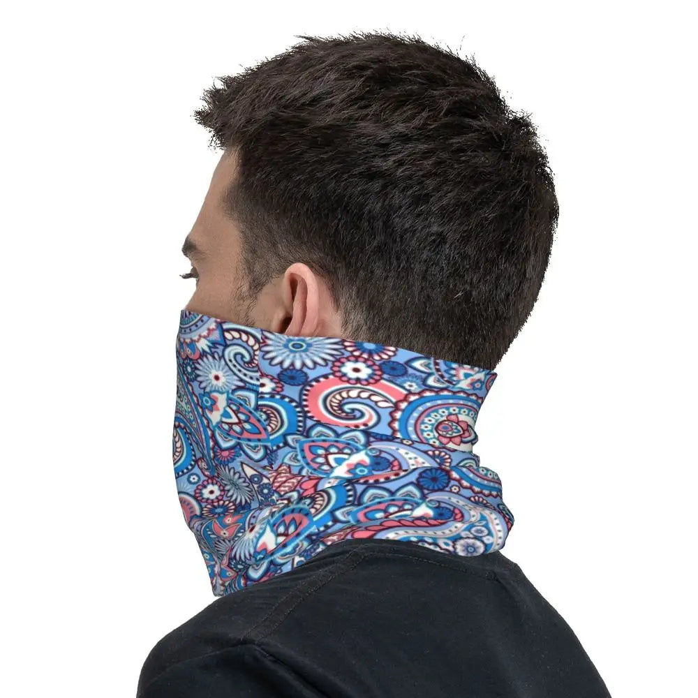 Custom Black Bandana Pattern Bandana Neck Gaiter for Hiking Cycling Women Men Wrap Scarf Paisley Style Headband Warmer