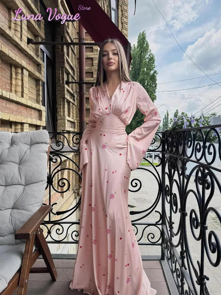 Vintage Floral Halter Deep V Neck Women's Dress Sexy Side Waist Cutout Flowy Long Sundress Summer New Chic Vacation Party Outfit