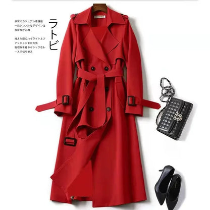 Long Trench Coat Women Lace Up Button Coats Full Sleeve Turn Down Collar Splice Jackets Solid Pockets Office Lady Streetwear