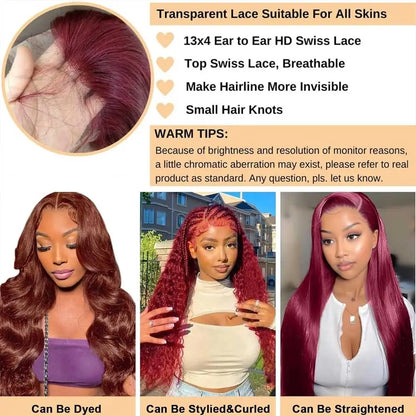 30 Inch Burgundy Body Wave Human Hair Wigs 13x4 HD Lace Frontal Wig Colored 99j Wet And Wavy Curly Lace Front Human Hair Wigs
