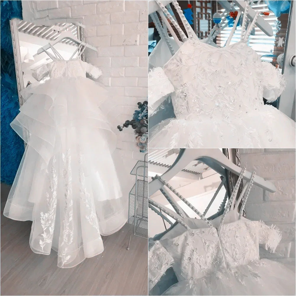 Lovely White Satin Flower Girl Dress for Wedding Dresses Little Princess Bow Kids Birthday Party Evening Customise Gowns