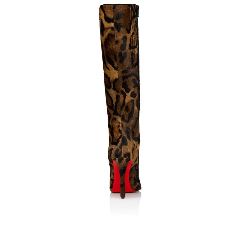 European andAmerican sexy suede leopardprint pointed stagewalking shoes,women's fashion slim high heels,side zipper banquetboots