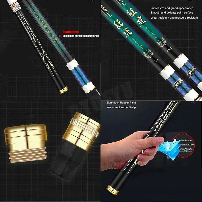 Telescopic Stream Rod 3.6M/4.5M/5.4M/6.3M/7.2M/8M/9M Carbon Reservoir Pond Fishing Rod Super Light Hard Fiber Hand Fishing Pole