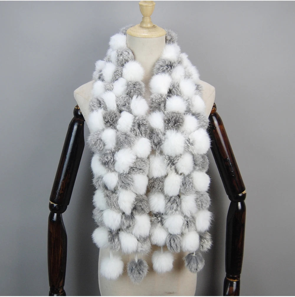 Women Winter Warm Real Rabbit Fur Scarf Hot Sale Natural Rabbit Fur Muffler 2025 Lady 100% Genuine Fur Scarves Wholesale Retail