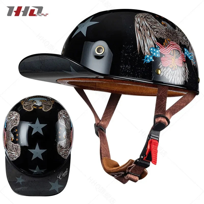 Retro Bucket Half Helmet for Men & Women - Motorcycle & Electric Bike Safety Helmet