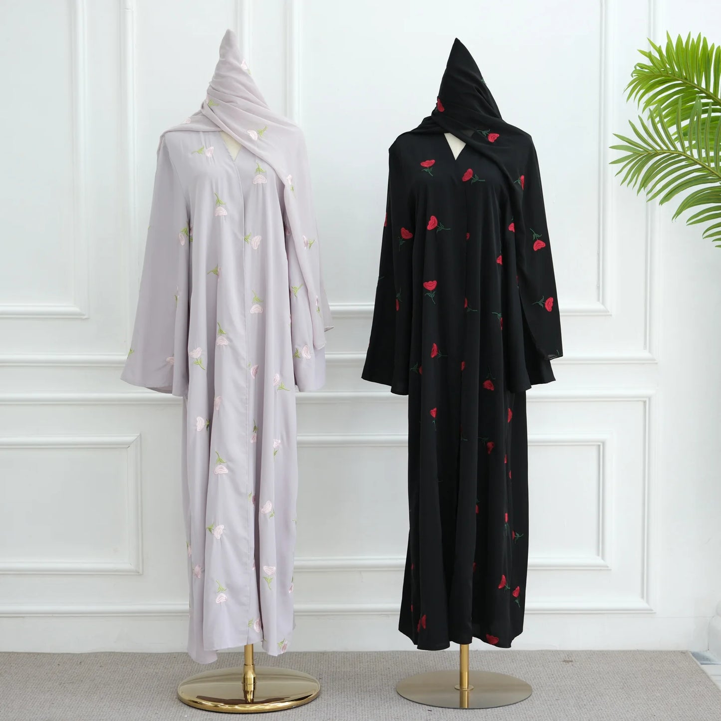 Eid Luxury Floral Embroidery Abaya Kimono Dubai Cardigan Muslim Party Dress Abayas for Women Turkish Islamic Clothes Kaftan Robe