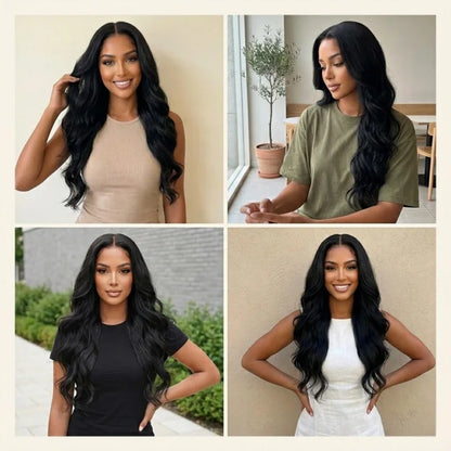 13x4 HD Lace Synthetic Wig, 26 Inch Body Wave, 150% Density. Fine bleached knots, with baby hair, stylish for daily wear.