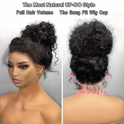 360 HD Lace Front Wigs Hidden Strap Deep Wave Human Hair Pre Plucked 220 Density Full Lace Frontal Wig with Invisible Drawstring