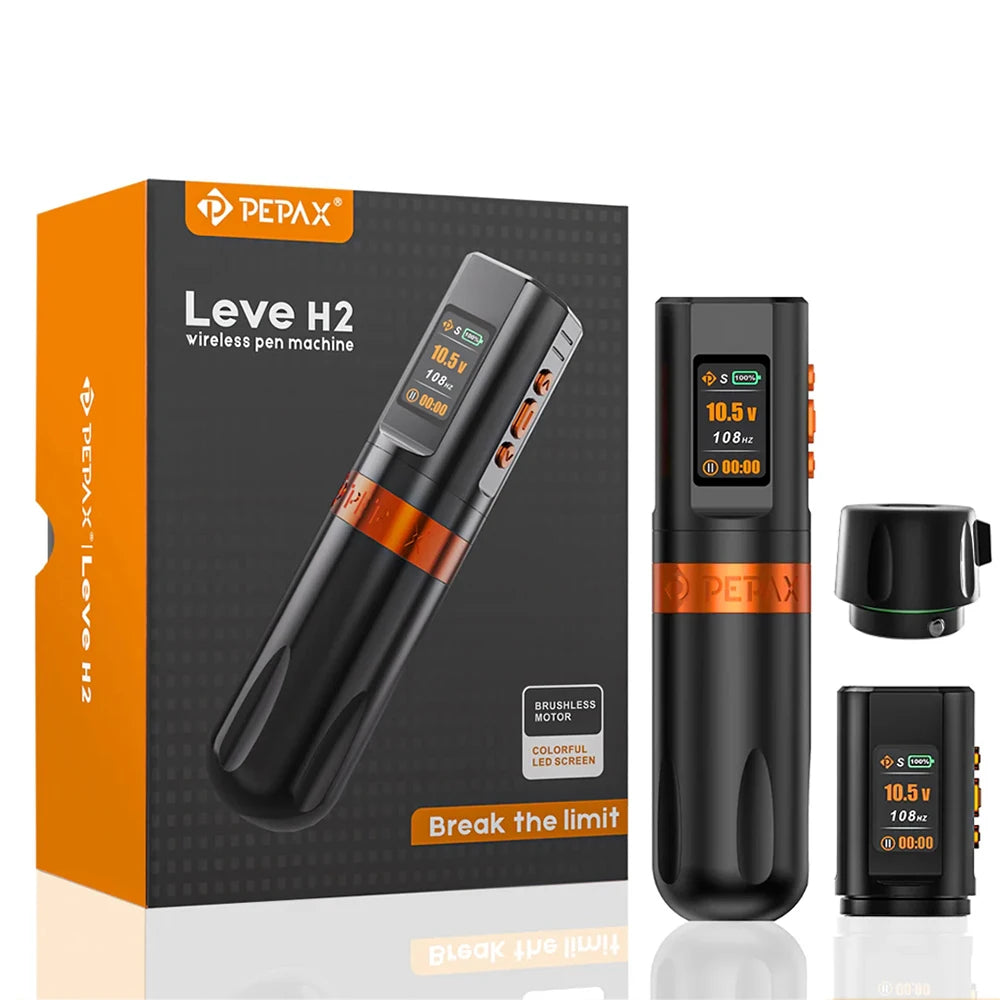 PEPAX Leve H2 Wireless Tattoo Machine Pen 2pcs Battery Tattoo Pen Machine Brushless Motor 3.5/4.2/5.0MM Stroke