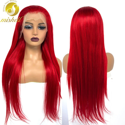 13x4 Lace Frontal Pink Straight Human Hair Wig 26 28inch 250 Density Pre Plucked Red Hair Wig Grey Lace Front Wigs for Women