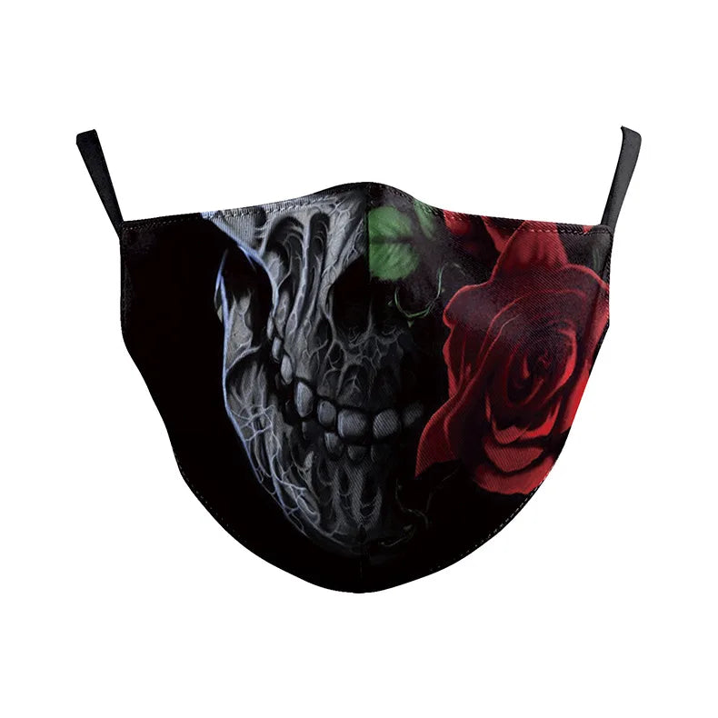 3D Printed Horror Skull Pattern Mask Ghost Zombie Half Face Masks Unisex Adjustable Party Mascara Halloween Carnival for Adult