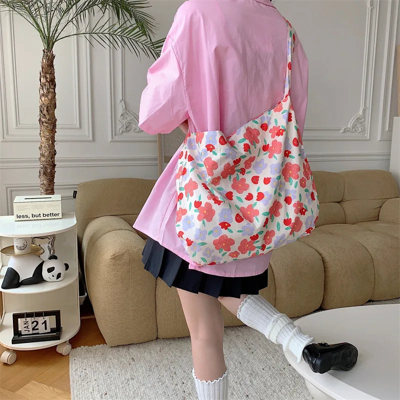 Women's Shoulder Bags Leopard Print Flower Fashionable Trendy Canvas Cross Bags Large Capacity Portable Shopping Shoulder Bags