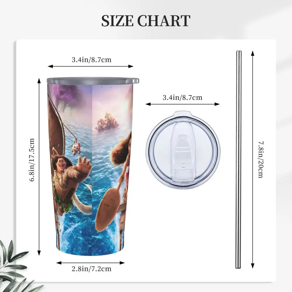 Moana and Pua Cartoon Movie Insulated Tumbler with Straws Stainless Steel Coffee Mugs Double Wall Car Bottle Cups 20oz