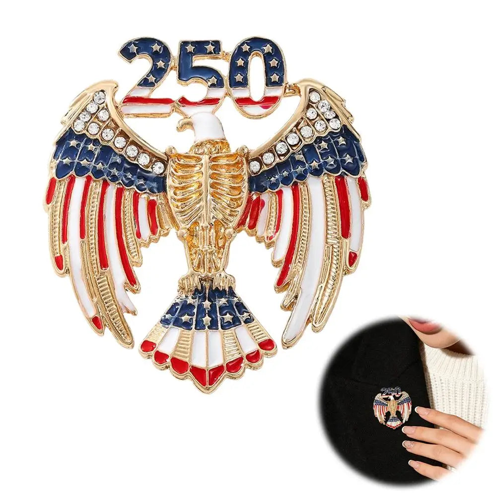USA 250th Anniversary Brooch Rhinestone 250 Flag Pin Alloy Badge For Independence Day Patriotic Gift Decorative Clothes