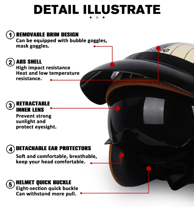 DOT Certificated Retro Motorcycle Helmet Cafe Racer Open Face Casco Moto Motorcycle Accessories Men Moto Helmets