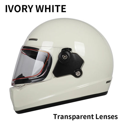 Retro-style full-face helmet with multi-color lenses, ABS material, DOT certified, suitable for all seasons