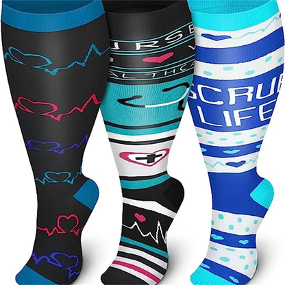 2XL-7XL Plus Size 20-30 mmHg Compression Socks for Women Men Wide Calf Extra Large Knee High Flight Sock for Circulation Support